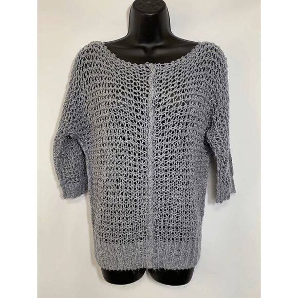Decree Womens Sweater Scoop Neck Quarter Sleeve Open Knit Gray Small - Picture 1 of 8